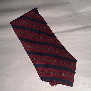 Celine Paris Burgundy and Navy Striped Tie, Made in Spain, Pure Silk, Like New.